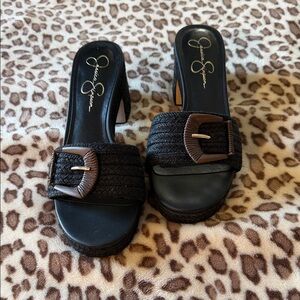 Jessica Simpson Black Woven Buckle Mules